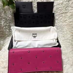 MCM Hot Pink Studded Continental Wallet